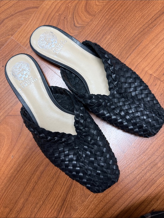 Vince Camuto Shoes - Vince Camuto Black Woven Leather Slip-On Mules